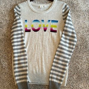 LOVE Multicolor Crewneck Sweater with Striped Sleeves Merino Wool Blend